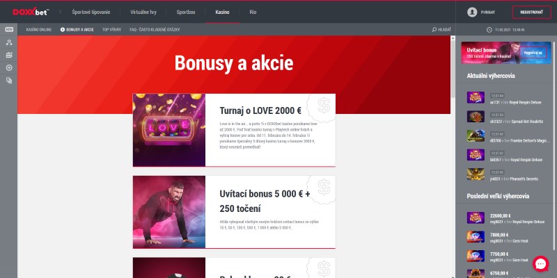 DOXXbet casino bonusy a akcie