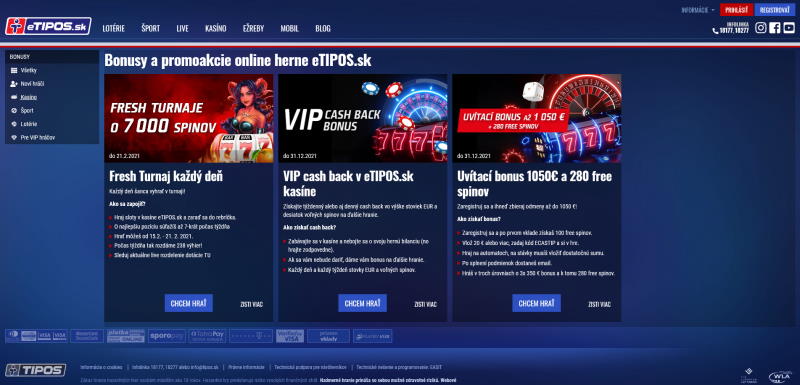 eTipos casino bonusy a akcie