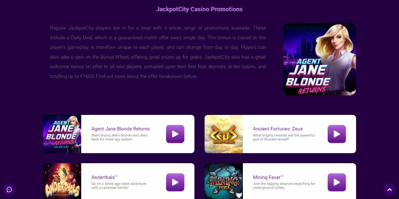 JackpotCity casino bonusy a akcie
