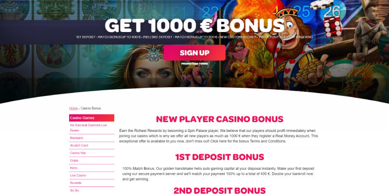 Spin Palace casino bonusy a akcie