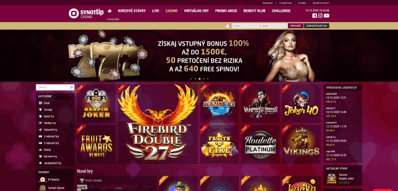 SynotTip casino sk domovská stránka