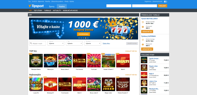 Domovská stránka Tipsport casino online